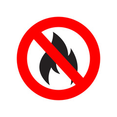 No Fire Vector Sign icon symbol. No open flame sign. No open flame sign. No fire prohibition sign. Flat vector illustration