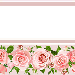 Floral motif border. Set of flower brush. Frame with rose, leaves, lavender. Editable element for design.
