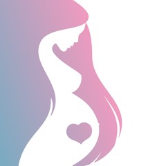 Silhouette of a beautiful pregnant woman with hair