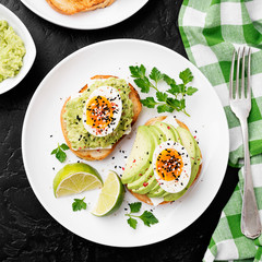 Sandwich with avocado and boiled egg. Healthy breakfast. 