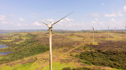 Fototapeta na wymiar Aerial shot of Wind Mill Farm, Maharashtra, India