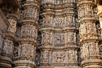 Erotic Sculptures, South wall, Mandapa and Sanctuary, Kandariya Mahadev Temple , Western Group, Khajuraho, Madhya Pradesh, India