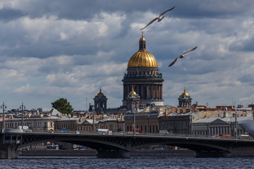 SAINT-PETERSBURG / RUSSIA - AUGUST 2015: View to Issacs Cathedral across Neva river,...