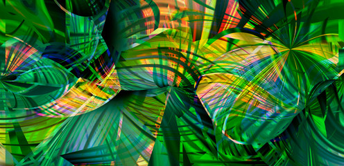 abstract fantasy background on the theme morning day in the jungle or vacation travel exotic