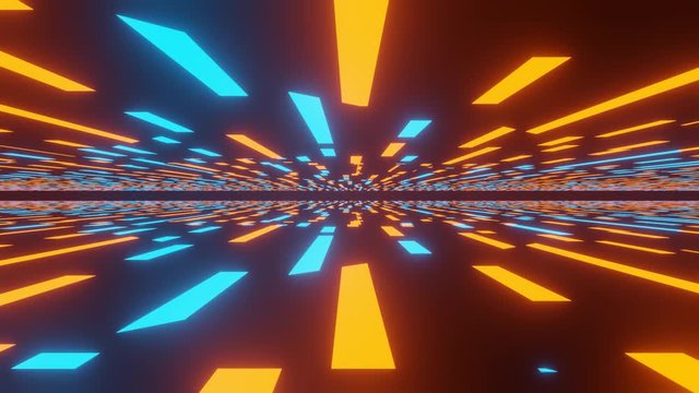 Abstract blue orange neon light laser zoom fast speed on black space for futuristic technology animation effect background illustration.