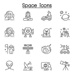 Space icon set in thin line style