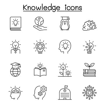 Knowledge, wisdom, creativity, idea icon set in thin line style