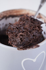 Detail of the interior of a homemade chocolate mug cake
