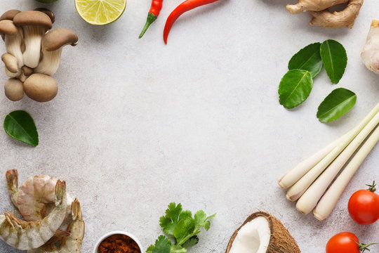 Frame made of various ingredients for making Tom Yum - Thai soup