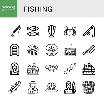 fishing simple icons set