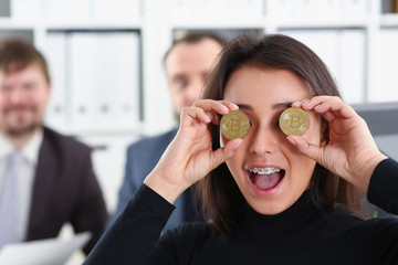 a team of young successful businessmen has just concluded a bargain satisfied with the result...