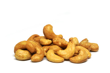 Cashew nut isolated white background - healthy nutrients  food concept 