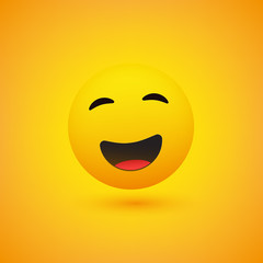 Smiling Emoji - Simple Happy Emoticon on Yellow Background - Vector Design Concept