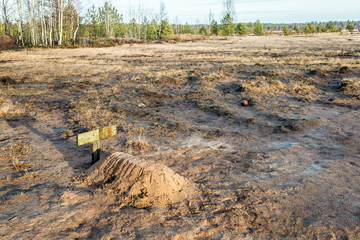lonely grave with an empty sign. A grave mound of sand and a tablet for your text