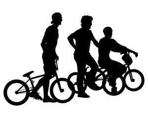 Young athlete on a bike for extreme stunts. Isolated silhouette on a white background