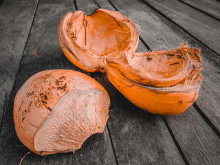 Damaged coconut skin