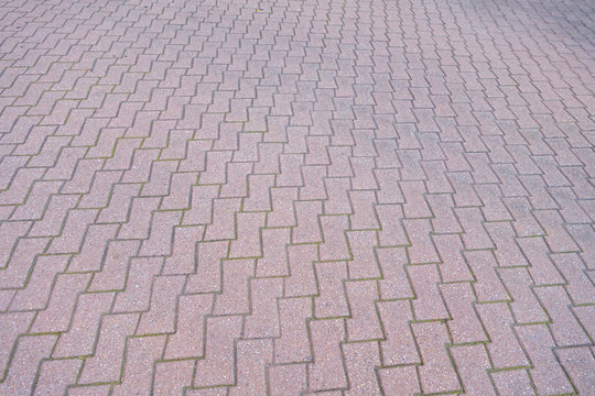 Grooved Red Masonry Brick Stone Pavers Outdoor Walkway In Perspective Angle