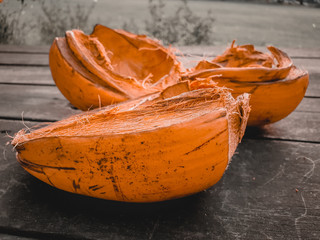 Damaged coconut skin