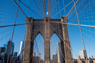 New York Brooklyn bridge facing the NYC Manhattan island
