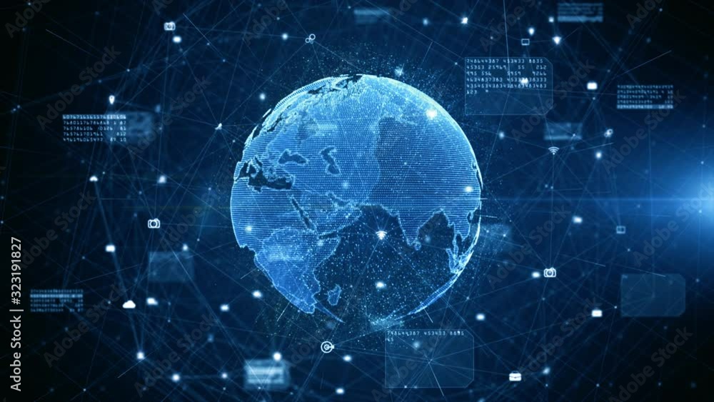Aufkleber Technology Network Data Connection, Digital Data Network and Cyber Security Concept. Earth element furnished by Nasa.