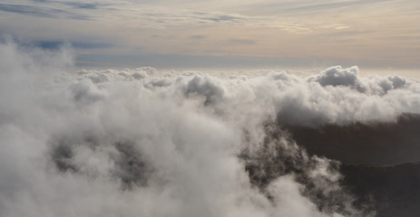 Fototapeta na wymiar Snowdonia aerial view, Wales UK with low lying cumulous clouds