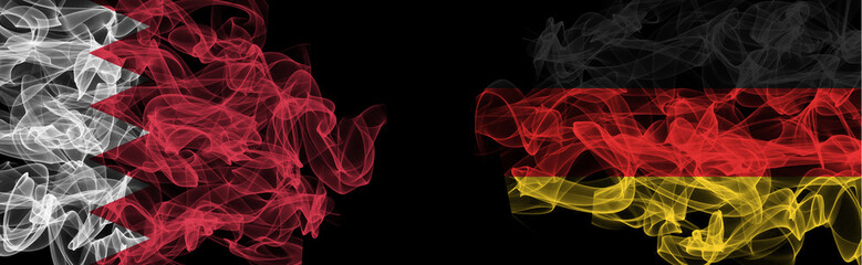 Flags of Bahrain and Germany on Black background, Bahrain vs Germany Smoke Flags