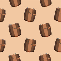 Cartoon style wooden buckets for bathhouse seamless pattern on beige background