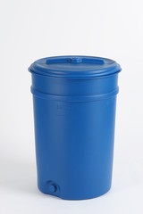 blue plastic barrel, container isolated on white background