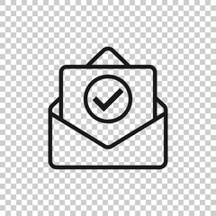 Envelope with confirmed document icon in flat style. Verify vector illustration on white isolated background. Receive business concept.