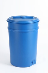 blue plastic barrel, container isolated on white background