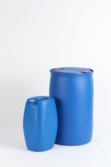 blue plastic barrel, container isolated on white background