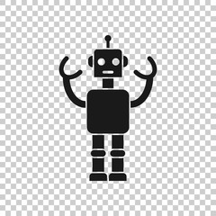 Cute robot chatbot icon in flat style. Bot operator vector illustration on white isolated background. Smart chatbot character business concept.