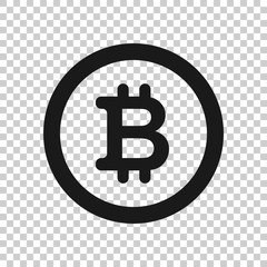 Bitcoin icon in flat style. Blockchain vector illustration on white isolated background. Cryptocurrency business concept.