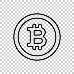 Bitcoin icon in flat style. Blockchain vector illustration on white isolated background. Cryptocurrency business concept.
