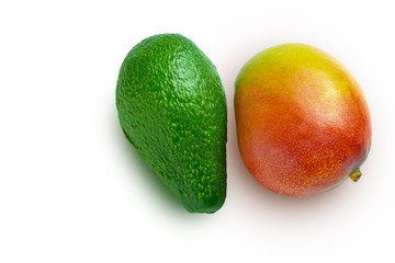 Mango and avocado on a white background