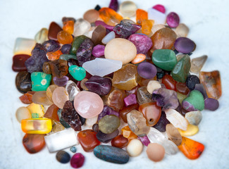 Mineral gemstones in jewelry market.
