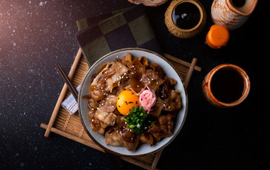 Japanese style rice with simmer pork.