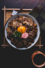 Japanese style rice with simmer pork.