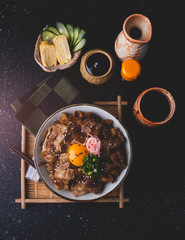 Japanese style rice with simmer pork.