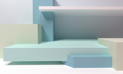 3D image. Volumetric composition of geometric shapes in light color. 3D render