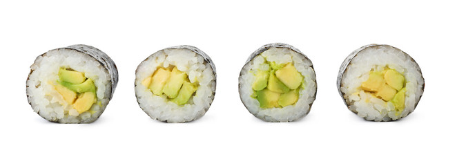 Delicious sushi rolls with avocado on white background © New Africa