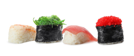 Set of delicious sushi isolated on white