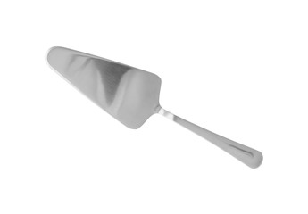 Shiny cake shovel isolated on white, top view