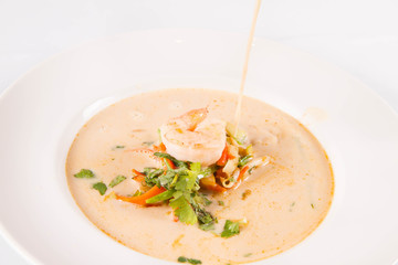 Thai soup with tiger shrimp and vegetable