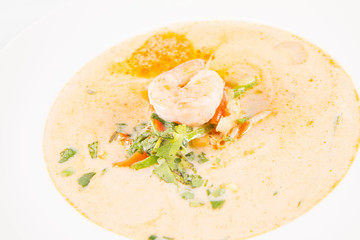 Thai soup with tiger shrimp and vegetable