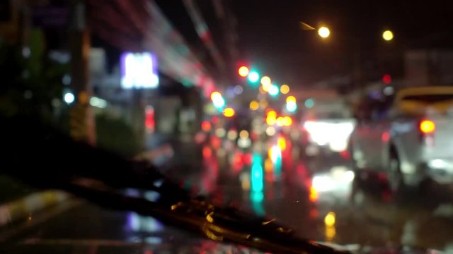 blury and bokeh of street light during driving