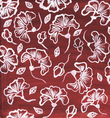 Hand drawn creative botanical background with white flowers on brown. Floral, summer style, beautiful. Perfect for wrapping design.