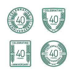 Obraz premium 40 years anniversary celebration logotype. Fortieth anniversary logo collection. Set of anniversary design template. Vector and illustration.