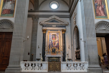 Fototapeta na wymiar Panoramic view of interior of Basilica di San Lorenzo (Basilica of St Lawrence)
