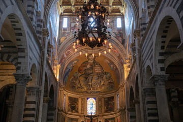 Panoramic view of interior of Pisa Cathedral